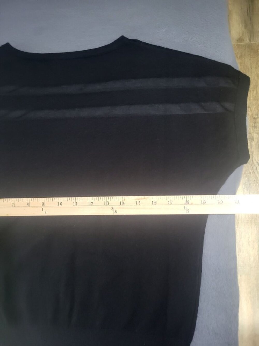 Sioni Black Mesh Inset Stripe Short Sleeved Pullover Sweater Shirt SZ M *FLAWS - Picture 3 of 9